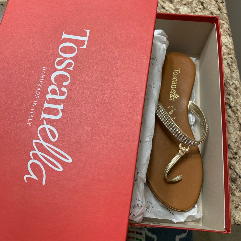 Toscanella Italy flip flop beige with rhinestones